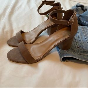 Taupe short block heel sandals